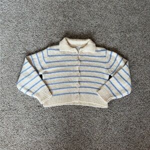 Three Birds Nest Boutique Cream and Blue Striped Button Women's Cardigan